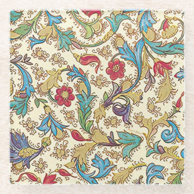 Italienisch Florentiner Schnörkel Muster Glasuntersetzer (Vorderseite)