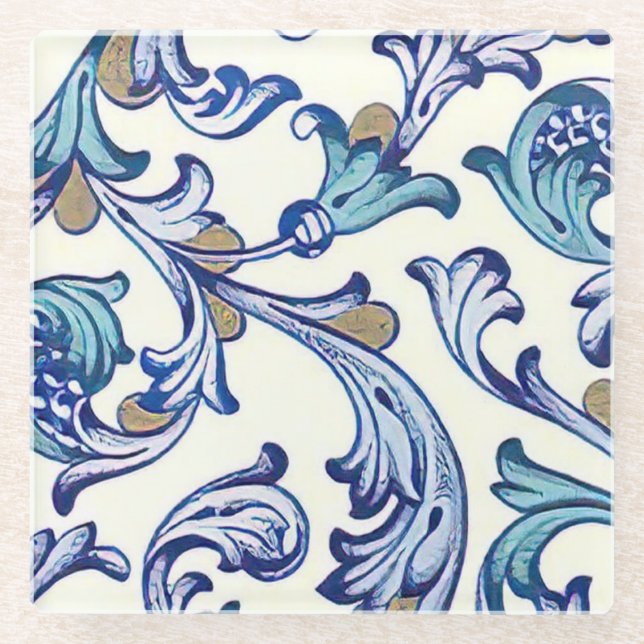 Italienisch Florentiner Schnörkel Muster Glasuntersetzer (Vorderseite)