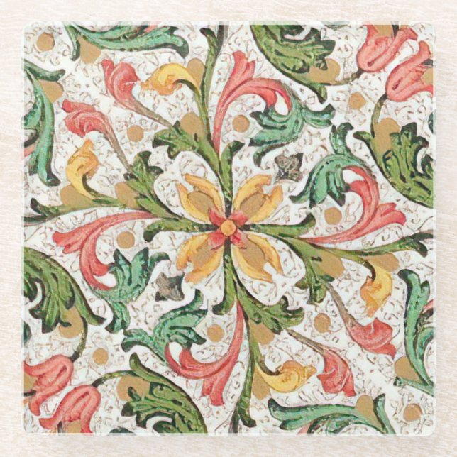 Italienisch Florentiner Schnörkel Muster Glasuntersetzer (Vorderseite)