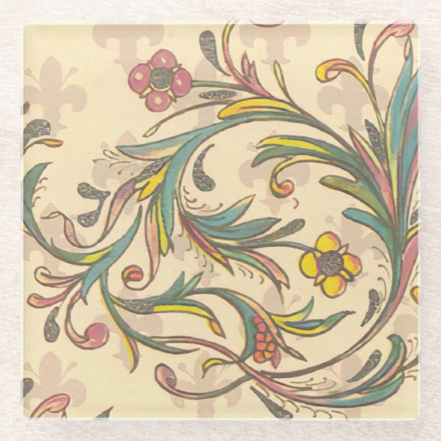 Italienisch Florentiner Schnörkel Muster Glasuntersetzer (Vorderseite)