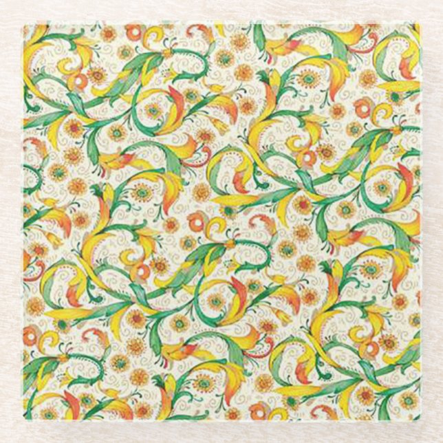 Italienisch Florentiner Schnörkel Muster Glasuntersetzer (Vorderseite)