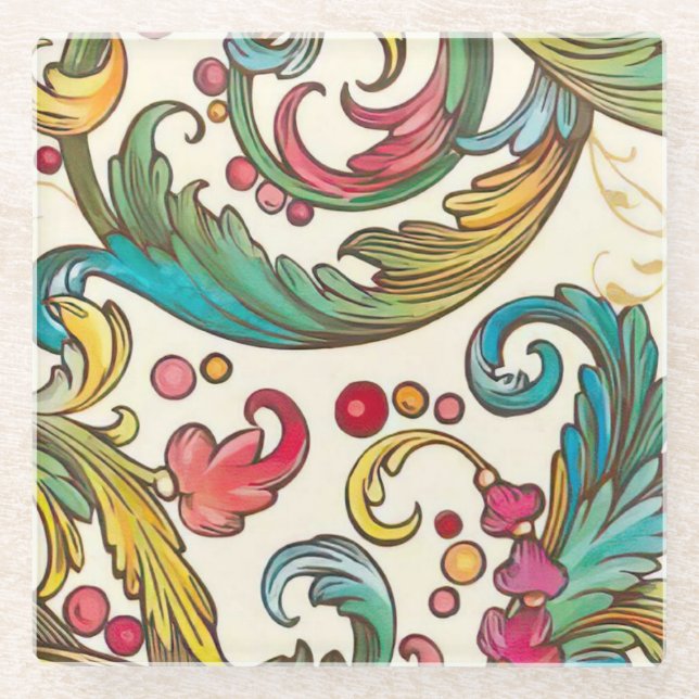 Italienisch Florentiner Schnörkel Muster Glasuntersetzer (Vorderseite)
