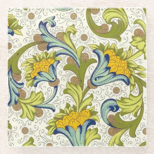 Italienisch Florentiner Schnörkel Muster Glasuntersetzer (Vorderseite)