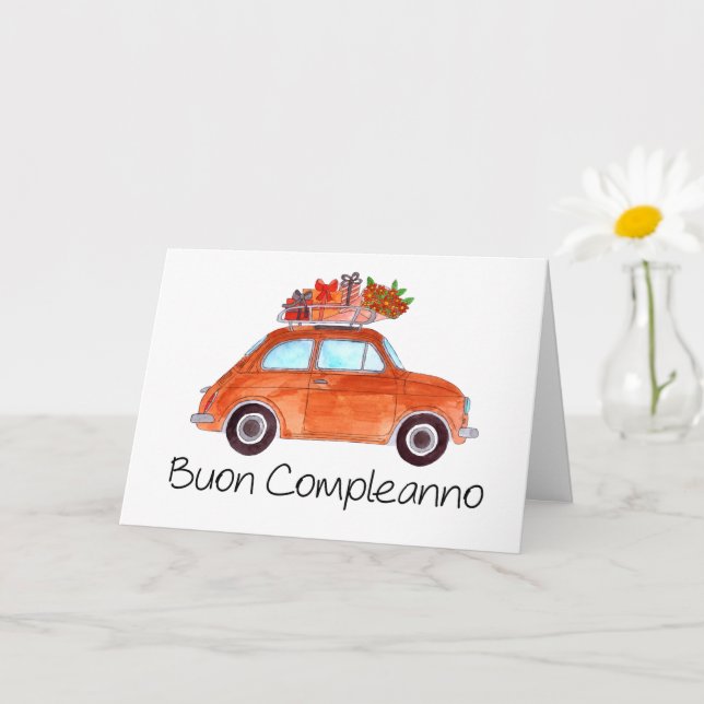 Italienisch Geburtstag Retro Fiat 500 Karte (Kleine Pflanze)