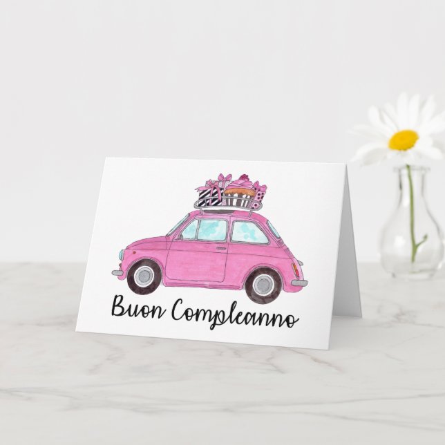 Italienisch Geburtstag Retro Fiat 500 Karte (Kleine Pflanze)