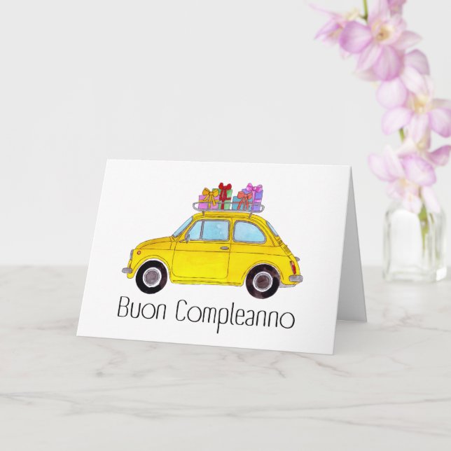 Italienisch Geburtstag Retro Fiat 500 Karte (Orchidee)