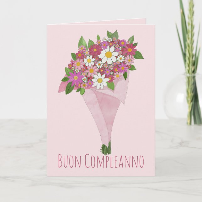Italienisch Geburtstag Rosa Bouquet von Blume Karte (Vorderseite)