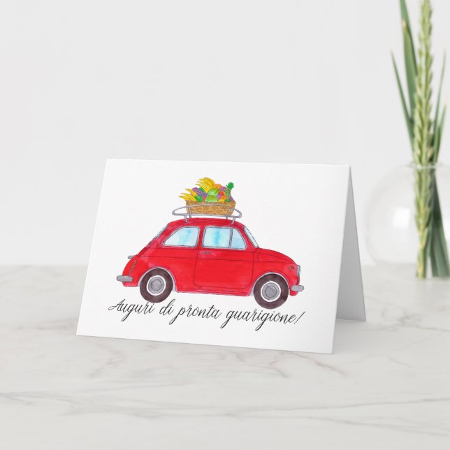 Italienisch Get well Red Retro Fiat 500 Karte (Vorderseite)
