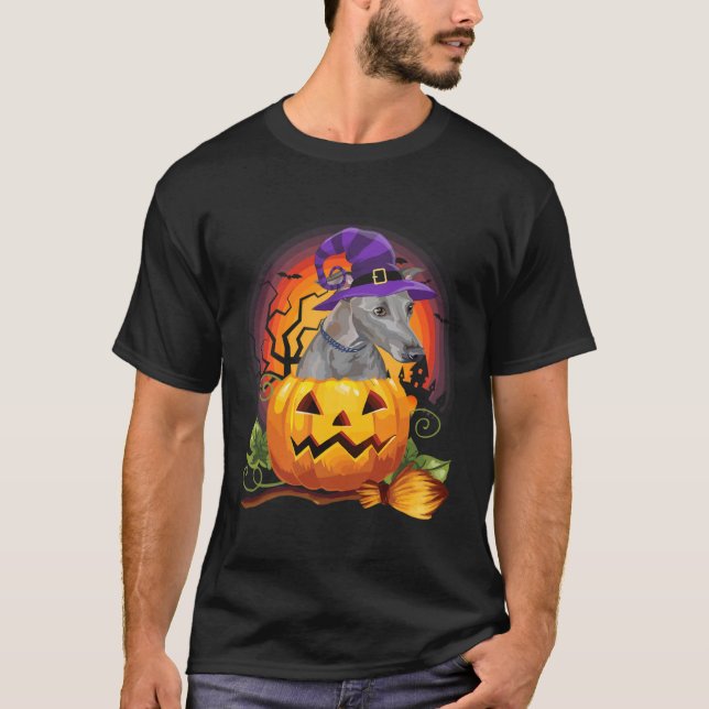 Italienisch Greyhound Hexenkürbis Halloween- Dog L T-Shirt (Vorderseite)