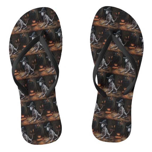 Italienisch Greyhound Pumpkins Halloween Beängstig Flip Flops (Fußbett)