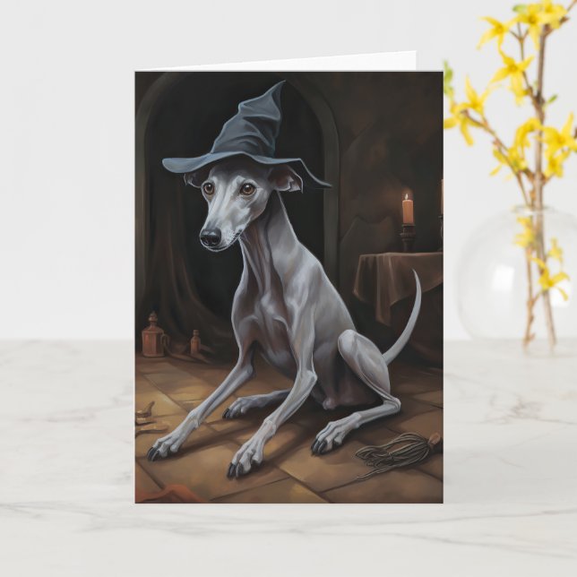 Italienisch Greyhound Pumpkins Halloween Beängstig Karte (Gelbe Blume)