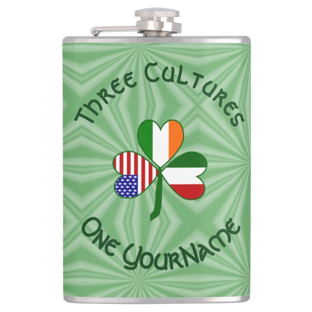 Italienisch Irish American Flags Kleeblatt Ihr Nam Flachmann (Vorderseite)