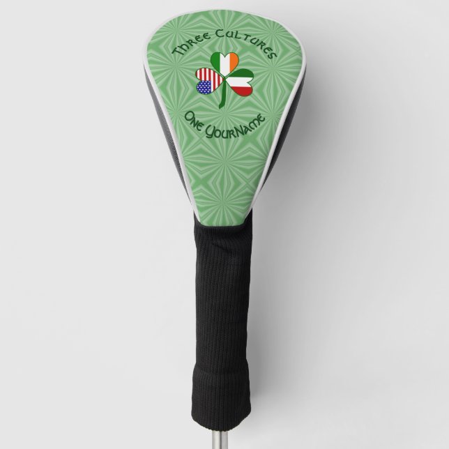 Italienisch Irish American Flags Kleeblatt Ihr Nam Golf Headcover (Vorderseite)