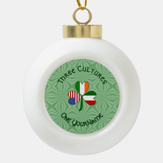 Italienisch Irish American Flags Kleeblatt Ihr Nam Keramik Kugel-Ornament (Vorderseite)