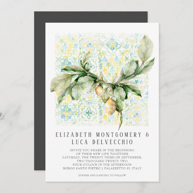 Italienisch Lemon Grove | Boho Botanical Wedding Einladung (Vorne/Hinten)