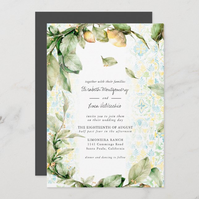 Italienisch Lemon Grove | Boho Botanical Wedding Einladung (Vorne/Hinten)