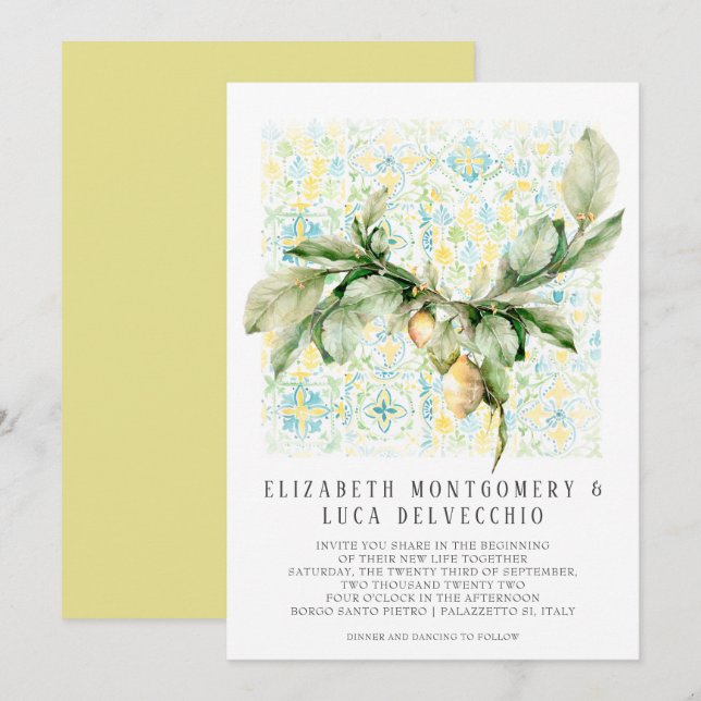 Italienisch Lemon Grove | Boho Botanical Wedding Einladung (Vorne/Hinten)