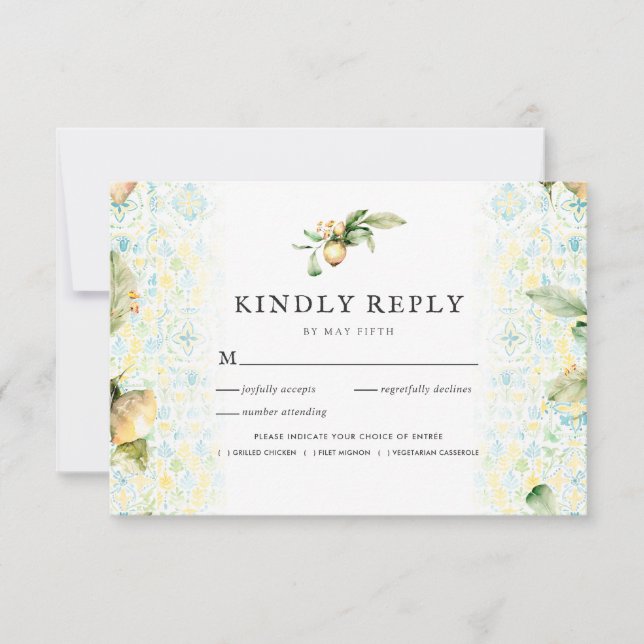 Italienisch Lemon Grove | Boho Wedding RSVP w/Meal Karte (Vorderseite)