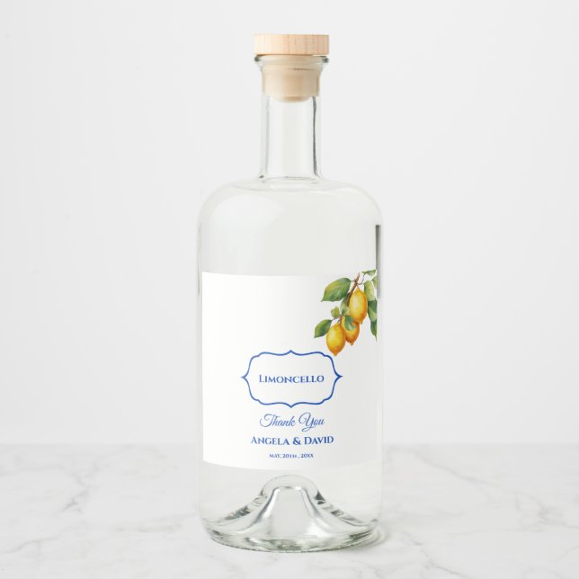 Italienisch Lemon Limoncello Wedding Alkoholflaschenetikett (Vorderseite)
