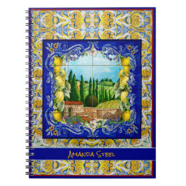 Italienisch Majolica blauen Fliesen Zitrusmonogram Notizblock