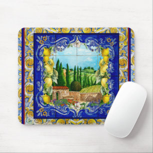 Italienisch Majolica blauen Kacheln Zitrusfrüchte Mousepad