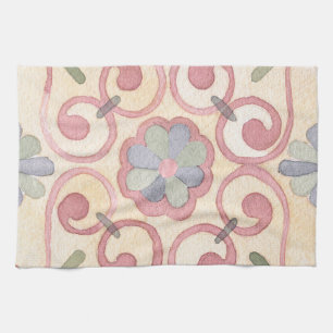 Italienisch Majolica Pink Flora Aquarell Geschirrtuch