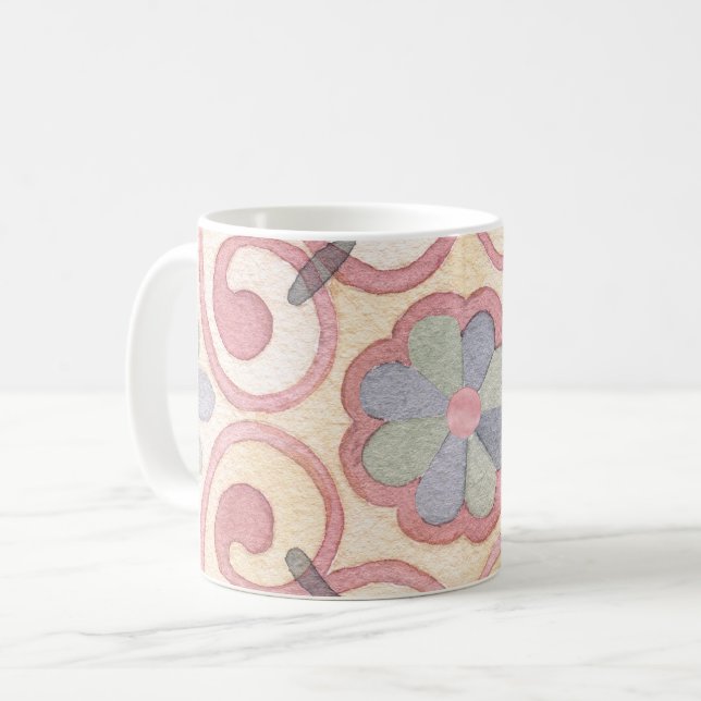 Italienisch Majolica Pink Flora Aquarell Kaffeetasse (Vorderseite Links)