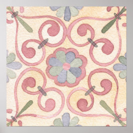 Italienisch Majolica Pink Flora Aquarell Poster