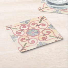 Italienisch Majolica Pink Flora Aquarell Rechteckiger Pappuntersetzer