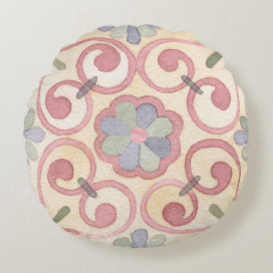 Italienisch Majolica Pink Flora Aquarell Rundes Kissen