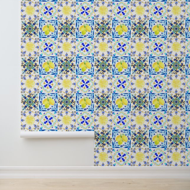 Italienisch Majolica Style Lemon Tile Muster Tapete (Anwendung)
