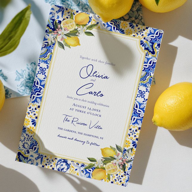 Italienisch mediterrane Hochzeit & Lemon Feiertagskarte (Italian Mediterranean Tile & Lemon Wedding Holiday Card)