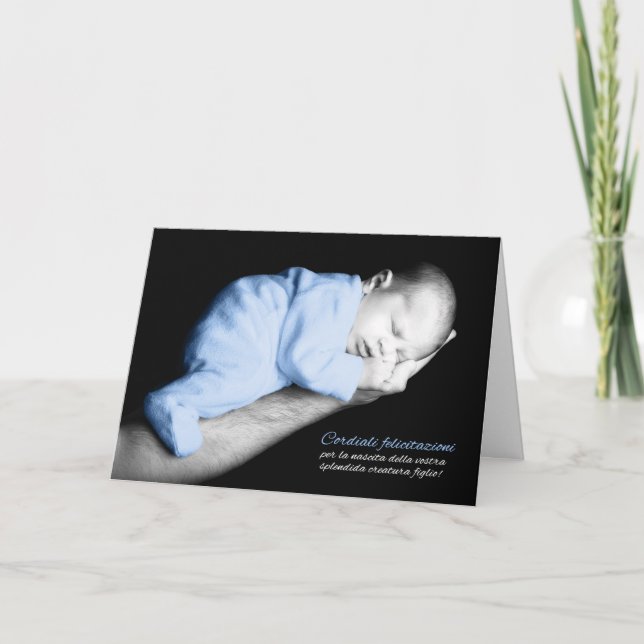 Italienisch New Baby Boy Herzlichen Glückwunsch Karte (Vorderseite)