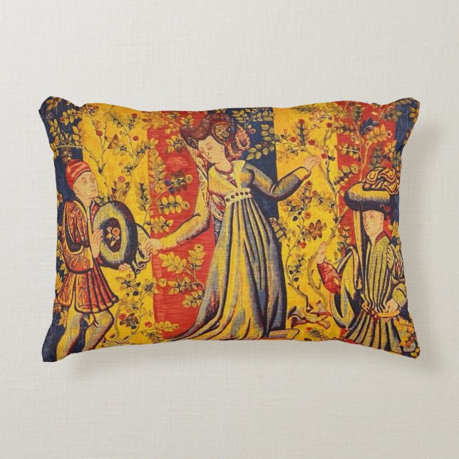 Italienisch Rot Gelb Chinoiserie Dekokissen (Vorderseite)