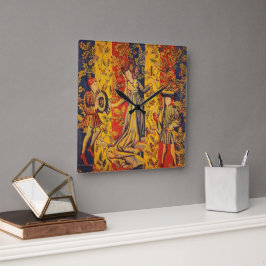 Italienisch Rot Gelb Chinoiserie Quadratische Wanduhr