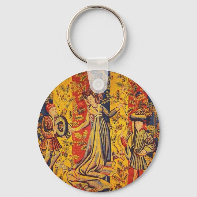 Italienisch Rot Gelb Chinoiserie Schlüsselanhänger (Vorderseite)