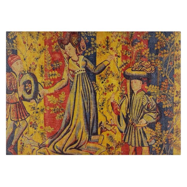 Italienisch Rot Gelb Chinoiserie Schneidebrett (Vorderseite)