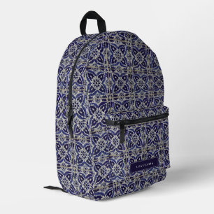 Italienisch-rustikale Tiles Azulejo Blue White Geo Bedruckter Rucksack