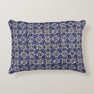 Italienisch-rustikale Tiles Azulejo Blue White Geo Dekokissen