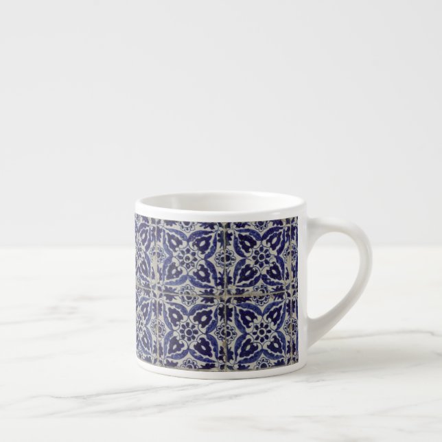 Italienisch-rustikale Tiles Azulejo Blue White Geo Espressotasse (Rechts)