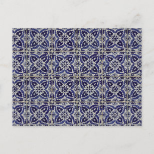 Italienisch-rustikale Tiles Azulejo Blue White Geo Feiertagspostkarte