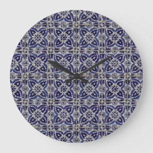Italienisch-rustikale Tiles Azulejo Blue White Geo Große Wanduhr