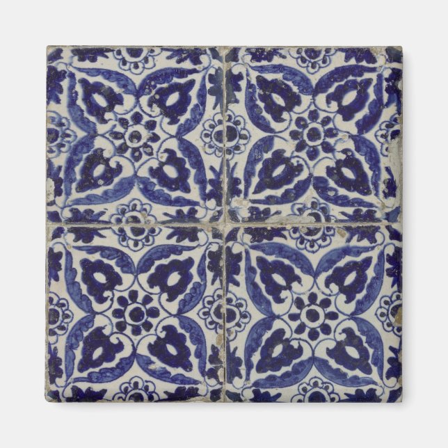 Italienisch-rustikale Tiles Azulejo Blue White Geo Magnet (Vorne)