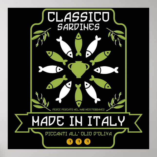 Italienisch Sardine Art Print Kitchen Geschenk Poster (Vorne)