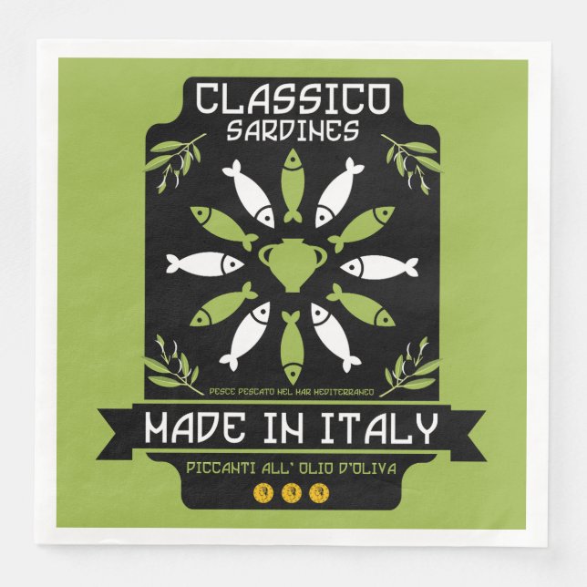 Italienisch Sardine Art Print Kitchen Geschenk Serviette (Vorderseite)