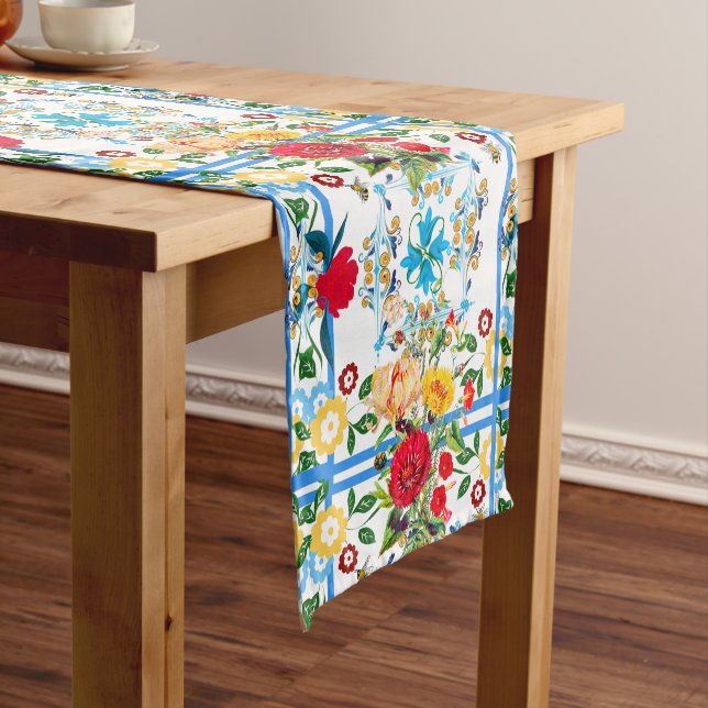 Italienisch, sizilianisch, blumenreich, majolika   kurzer tischläufer (Beispiel)
