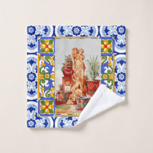 Italienisch,sizilianische Kunst,Maiolica,Fliesen,b Badhandtuch Set