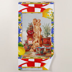 Italienisch,sizilianische Kunst,Maiolica,Fliesen,b Strandtuch