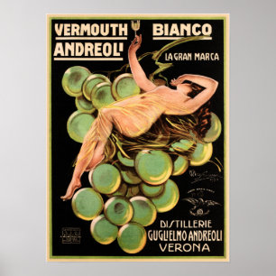 Italienisch Verona VERMOUTH BIANCO ANDREOLI Liquor Poster