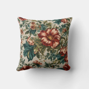 Italienisch Vintag Opulent Red Blume und Blätter Kissen